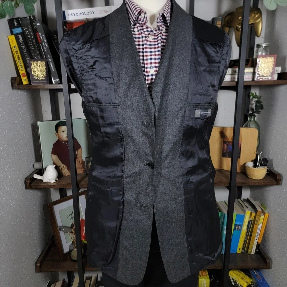 Hart Schaffner‎ Marx Men's Flannel Sport Coat Blazer Three Button Gray Wool 42R